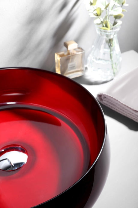 16" Transparent Bathroom Sink Glossy Red - BUILDMYPLACE