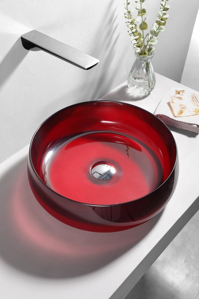 16" Transparent Bathroom Sink Glossy Red - BUILDMYPLACE