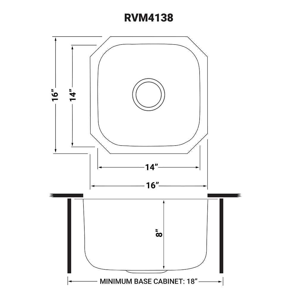 16 x 16 inch Bar Prep Sink Undermount 16 Gauge Stainless Steel - BUILDMYPLACE