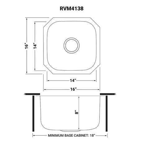 16 x 16 inch Bar Prep Sink Undermount 16 Gauge Stainless Steel - BUILDMYPLACE