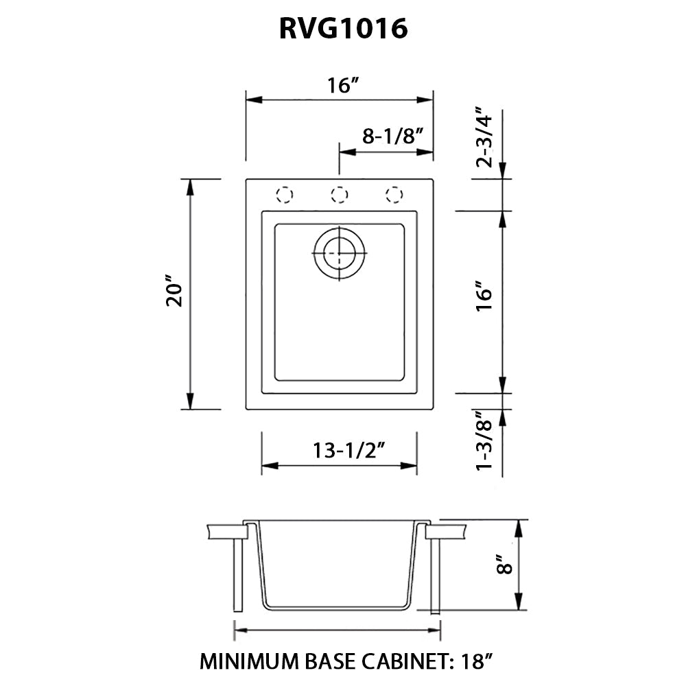 16 x 20 inch Drop - in Topmount Granite Composite Single Bowl Kitchen Sink - BUILDMYPLACE