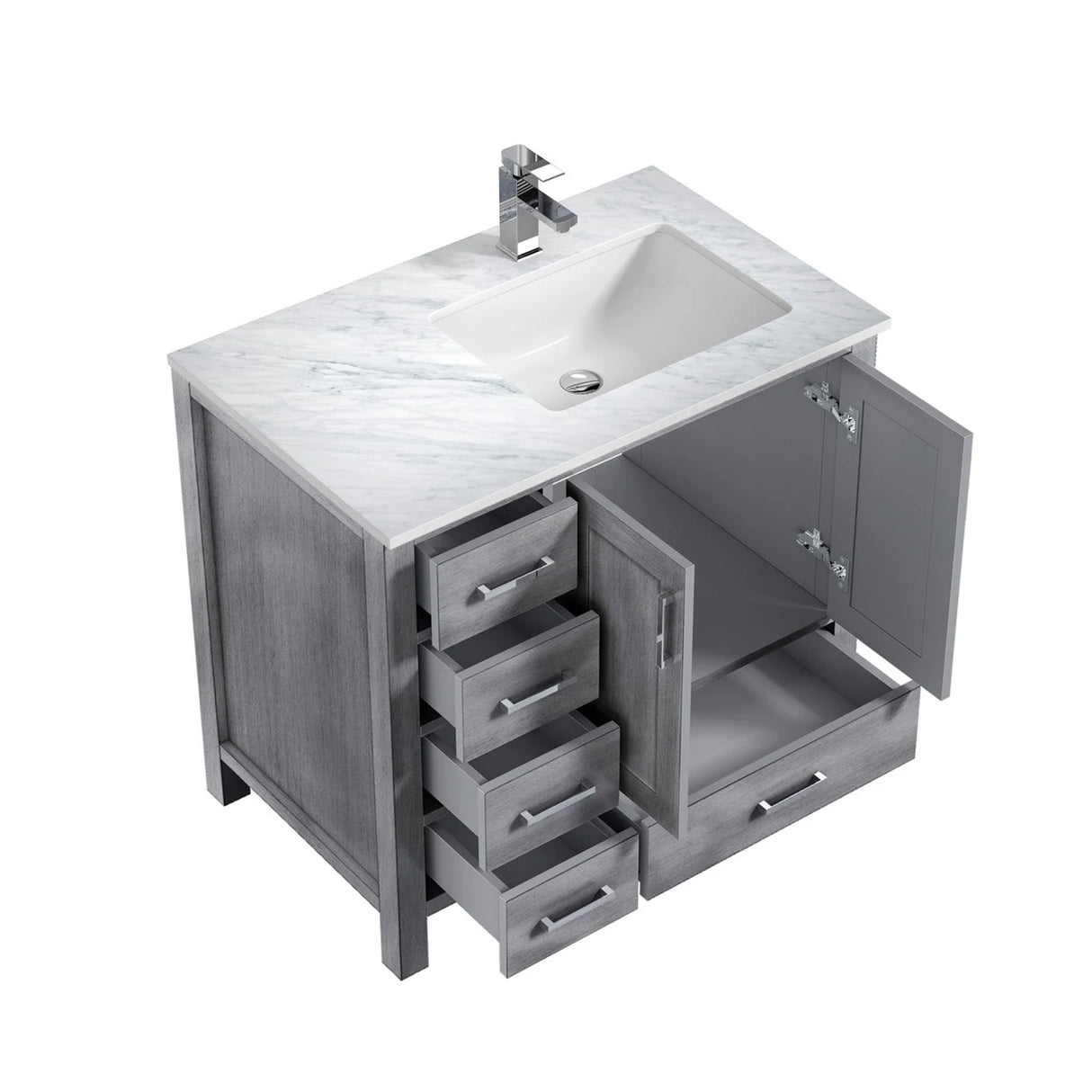 Jacques Distressed Grey Freestanding Bathroom Vanity with White Carrara Marble Top, White Square Sink