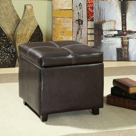 17 Inch L x 17 Inch W x 17 Inch H - Treasure Upholstered Vinyl Ottoman in Black - BUILDMYPLACE