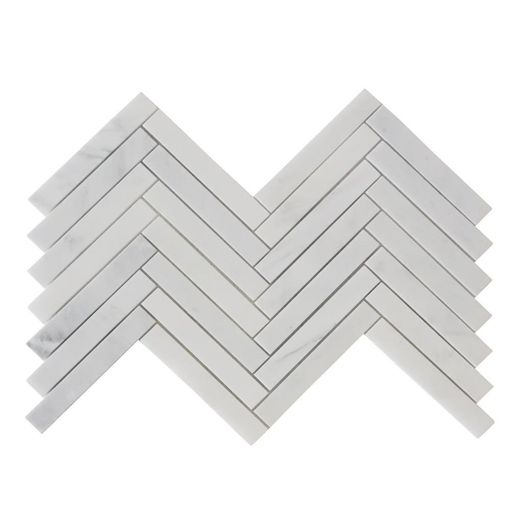 17" X 10" X 10 mm Oriental White Marble Mosaic Honed 1" X 6" Herringbone - BUILDMYPLACE