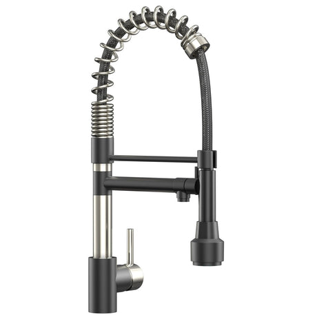 19.29 Inches Single Handle Pull - down Sprayer Kitchen Faucet With Black Plate - BUILDMYPLACE