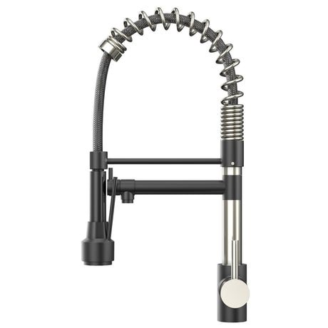 19.29 Inches Single Handle Pull - down Sprayer Kitchen Faucet With Black Plate - BUILDMYPLACE