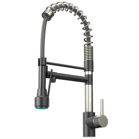 19.29 Inches Single Handle Pull - down Sprayer Kitchen Faucet With Black Plate - BUILDMYPLACE