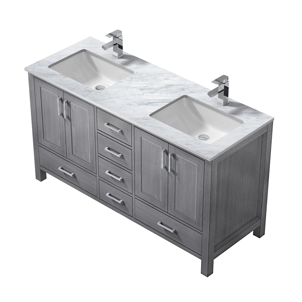 Jacques Distressed Grey Freestanding Bathroom Vanity with White Carrara Marble Top, White Square Sink