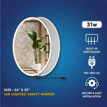 Oval LED Lighted Bathroom Mirror, Modern Touch Switch Dimmable Wall Mounted Mirror ,CCT Remembrance, Lunar Style