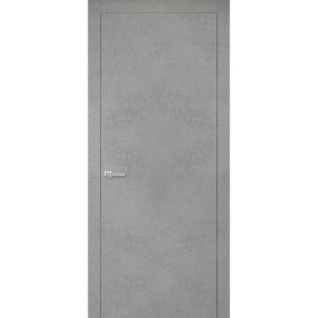 Modern Solid Interior Door with Handle | Planum 0010 Concrete | Single Regural Panel Frame Trims | Bathroom Bedroom Sturdy Doors