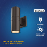 LED Up & Down Light Cylinder, 2x36W, AC100- 277V, Double Side (White Light)