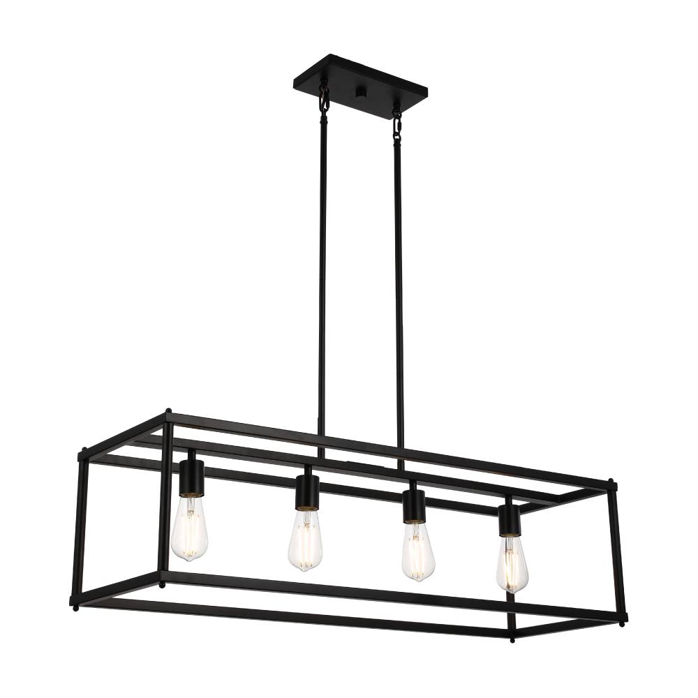 4-Lights Linear Chandelier Light, For Damp Location, Open Frame Rectangle Chandeliers, E26 Base, UL Listed, 3 Years Warranty