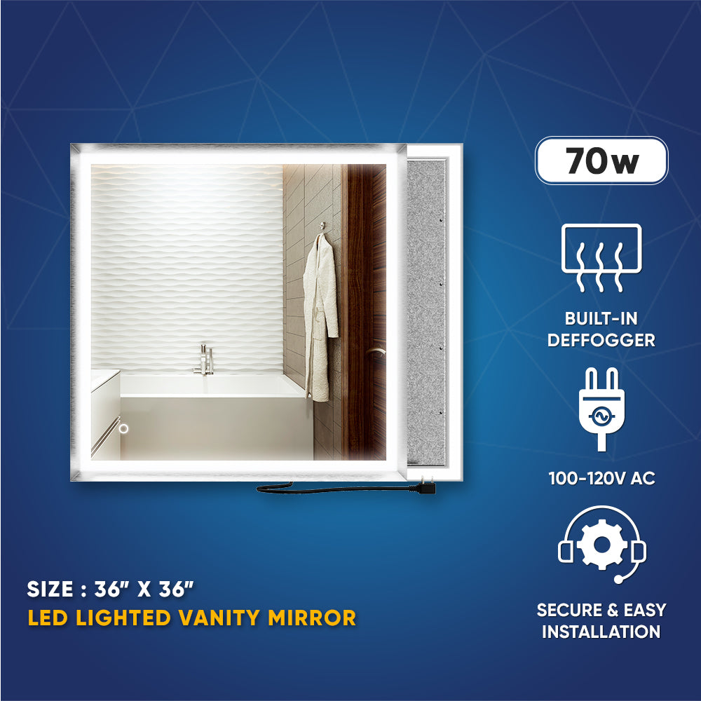 Bathroom Led Vanity Mirror with Frame, Dimmable Touch Switch Control, Anti-Fog Wall Mounted Makeup Mirror