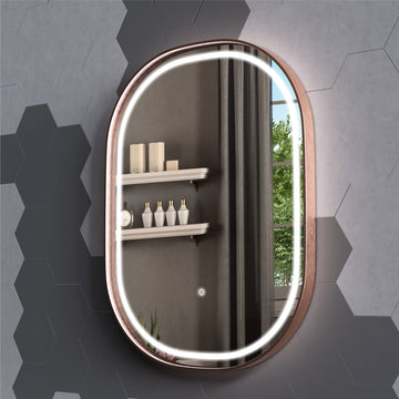 24 x 36 Inch Wall Mount makeup mirror with lights, Rose Gold Frame, Evo Style, Touch Sensor Switch, CCT Remembrance