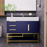 Blossom Freestanding Bathroom Vanity With Acrylic Sink, Drawers, Open Shelf Storage & Gold Hardware & Frame