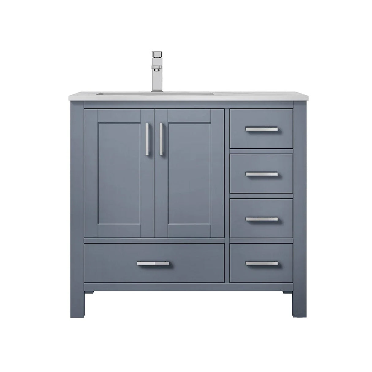 Jacques Dark Grey Freestanding Bathroom Vanity with White Carrara Marble Top, White Square Sink