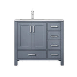 Jacques Dark Grey Freestanding Bathroom Vanity with White Carrara Marble Top, White Square Sink