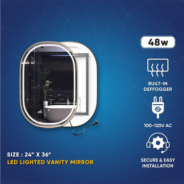 24 x 36 Inch LED Lighted Bathroom Mirror with Gold Frame - Evo Style Led Lighted Mirror