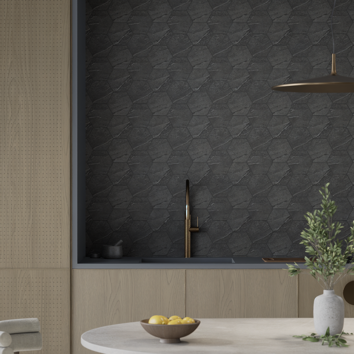 6 In Hexagon Nord Carbon Matte Color Body Porcelain Mosaic