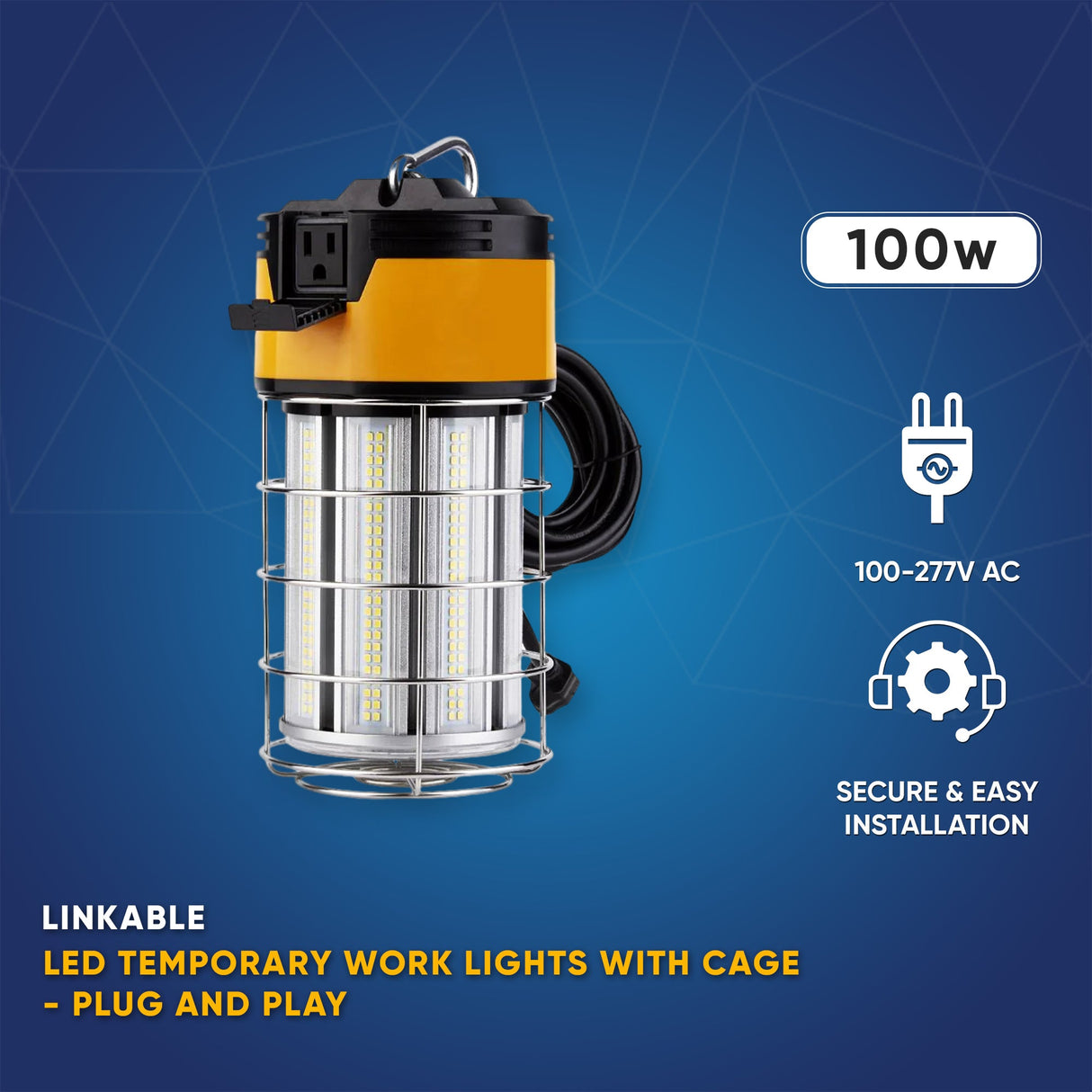 Work Light Fixture With Cage 100W - 5000K, 12000 Lumens, IP65 Rated