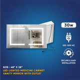 Wall Mounted LED Mirror Medicine Cabinets with On/Off Switch, Double Sided bathroom mirror cabinet