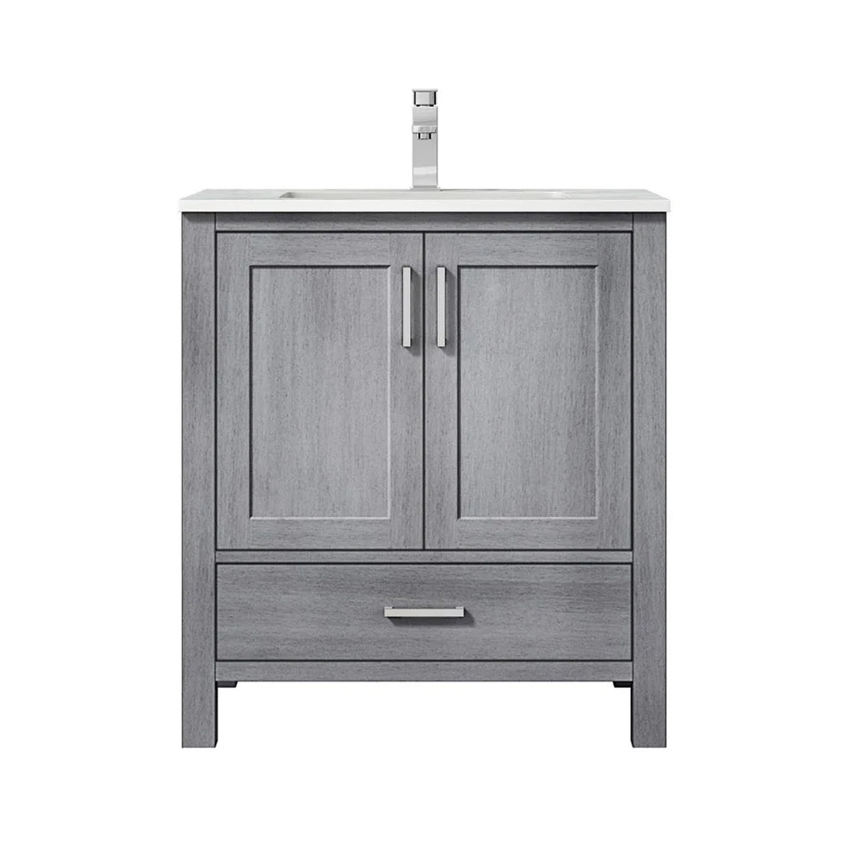 Jacques Distressed Grey Freestanding Bathroom Vanity with White Carrara Marble Top, White Square Sink