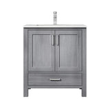 Jacques Distressed Grey Freestanding Bathroom Vanity with White Carrara Marble Top, White Square Sink