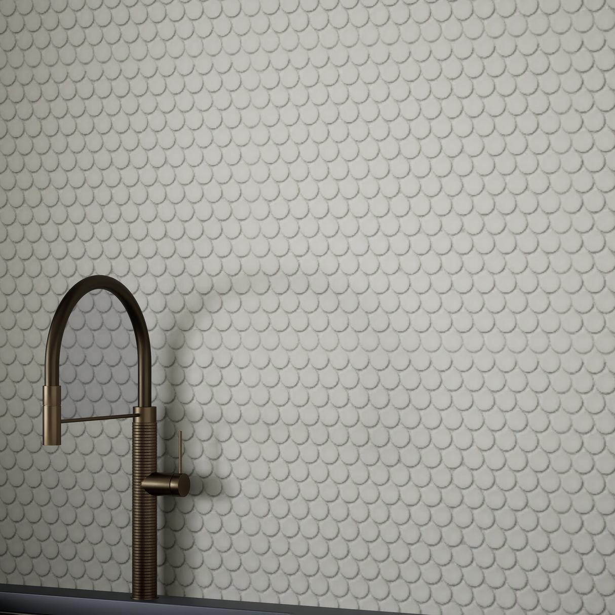 3/4 In Penny Round Soho Halo Grey Matte Glazed Porcelain Mosaic