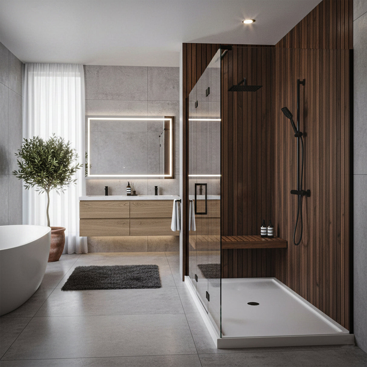 Shower Tray - Center Drain Single-Threshold - Acrylic and fiberglass -  60 X 32 X 5.5