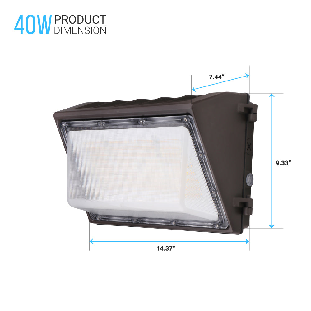 LED Wall Pack Light with Dusk-to-Dawn Photocell, 40W, 5700K, 6250LM, AC120-277V, Forward Throw, Waterproof, UL, DLC Premium, Wall Mount Outdoor Security Lighting Fixture