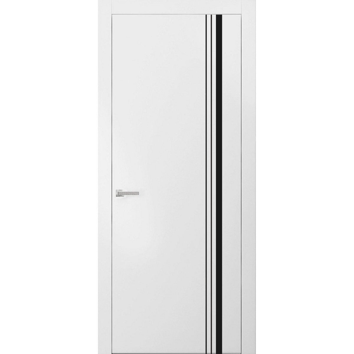 Modern Solid Interior Door with Handle | Planum 0011 White Silk | Single Regural Panel Frame Trims | Bathroom Bedroom Sturdy Doors