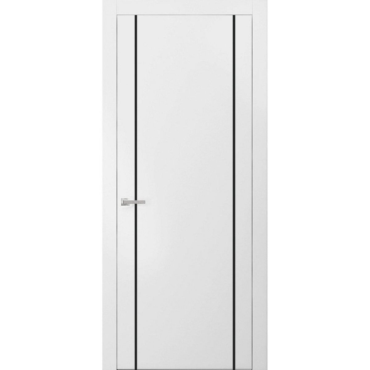 Modern Solid Interior Door with Handle | Planum 0017 White Silk | Single Regural Panel Frame Trims | Bathroom Bedroom Sturdy Doors