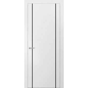 Modern Solid Interior Door with Handle | Planum 0017 White Silk | Single Regural Panel Frame Trims | Bathroom Bedroom Sturdy Doors