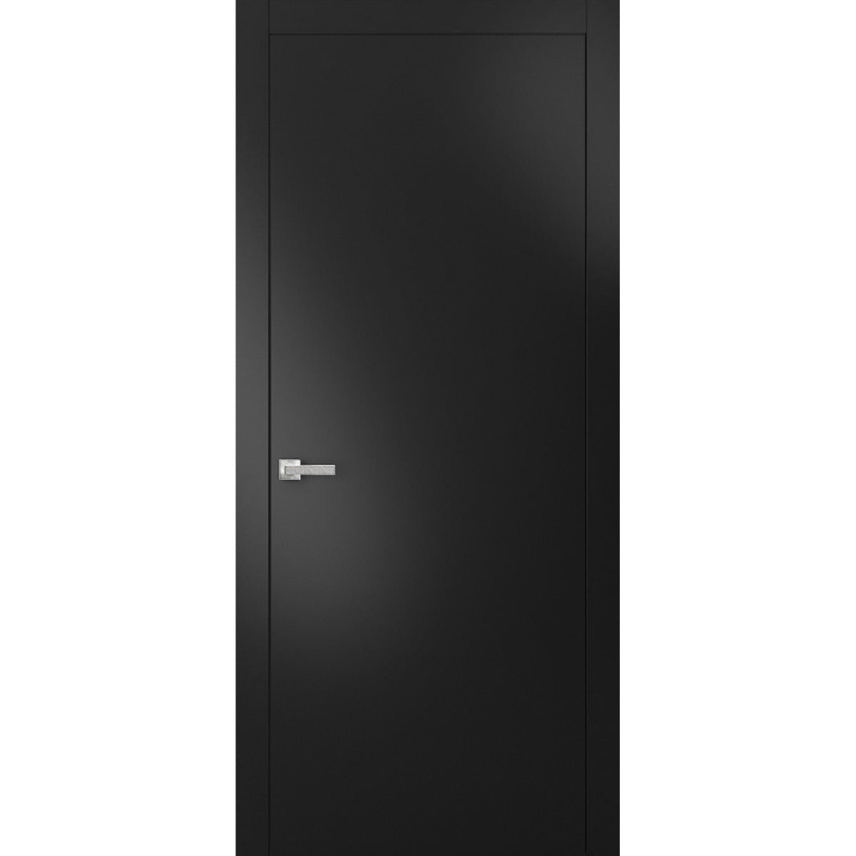 Modern Solid Interior Door with Handle | Planum 0010 Matte Black | Single Regural Panel Frame Trims | Bathroom Bedroom Sturdy Doors