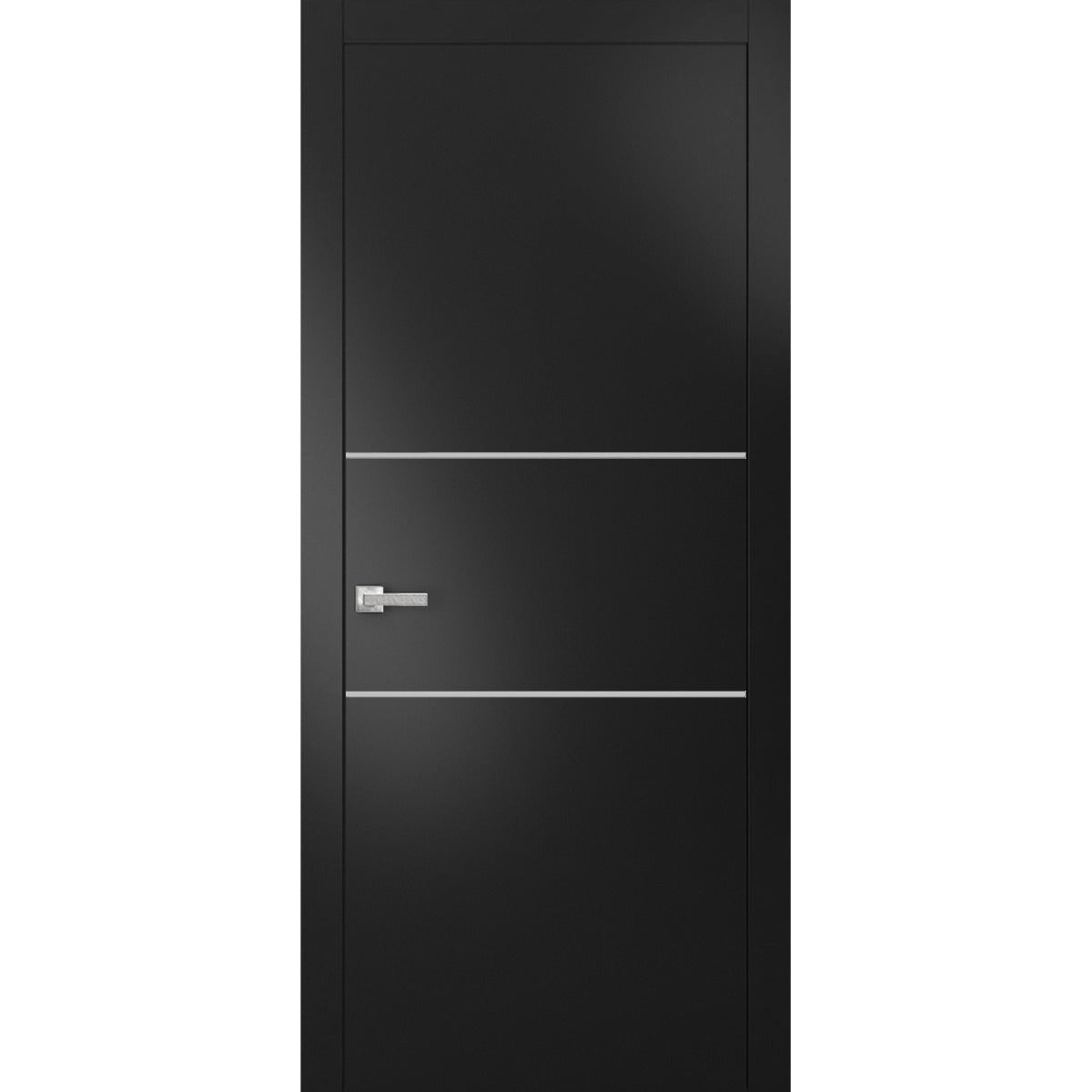 Modern Solid Interior Door with Handle | Planum 0110 Matte Black | Single Regural Panel Frame Trims | Bathroom Bedroom Sturdy Doors