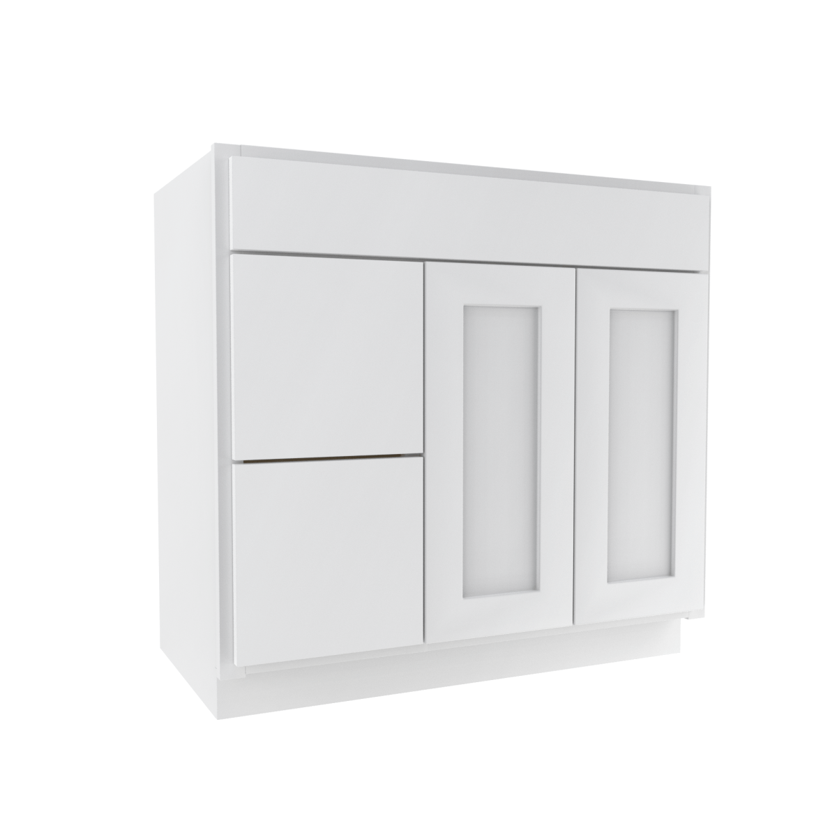 2 Door 2 Drawer Vanity Sink Base Cabinet - Luxor White - 36W x 34 1/2H x 12D - Left - BUILDMYPLACE