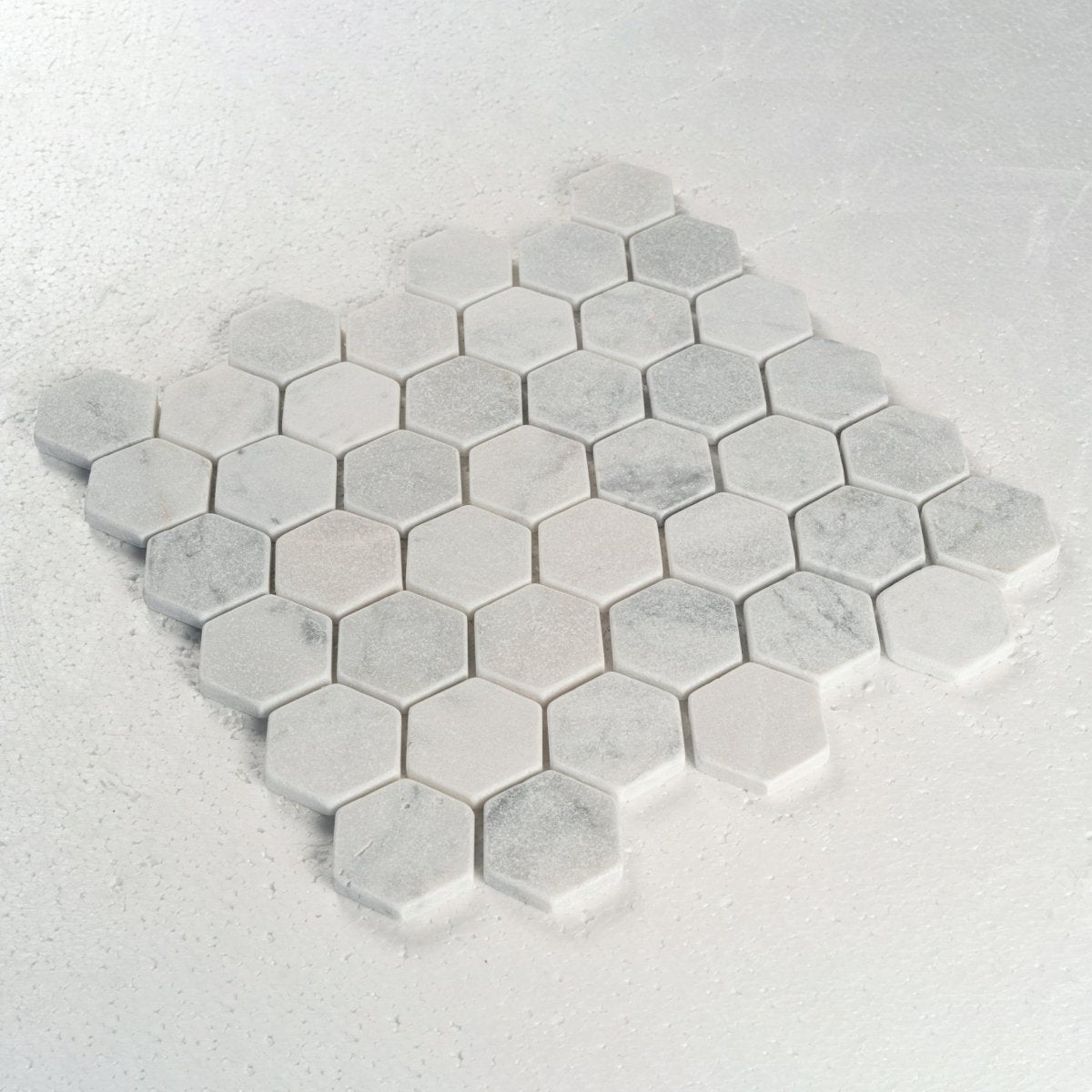 2 in. Hexagon Bianco Carrara White Honed Waterjet Marble Mosaic Tile - BUILDMYPLACE