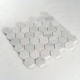 2 in. Hexagon Bianco Carrara White Honed Waterjet Marble Mosaic Tile - BUILDMYPLACE