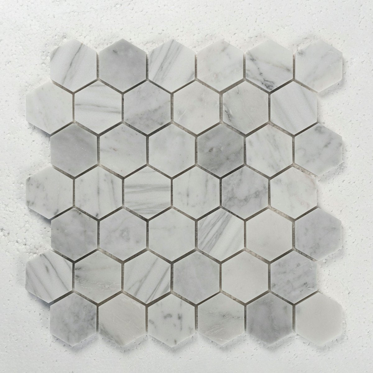 2 in. Hexagon Bianco Carrara White Polished Marble Mosaic - BUILDMYPLACE