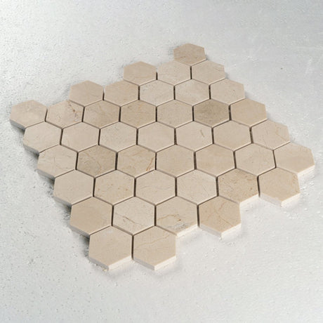 2 in. Hexagon Crema Marfil Polished Mosaic Tile - BUILDMYPLACE