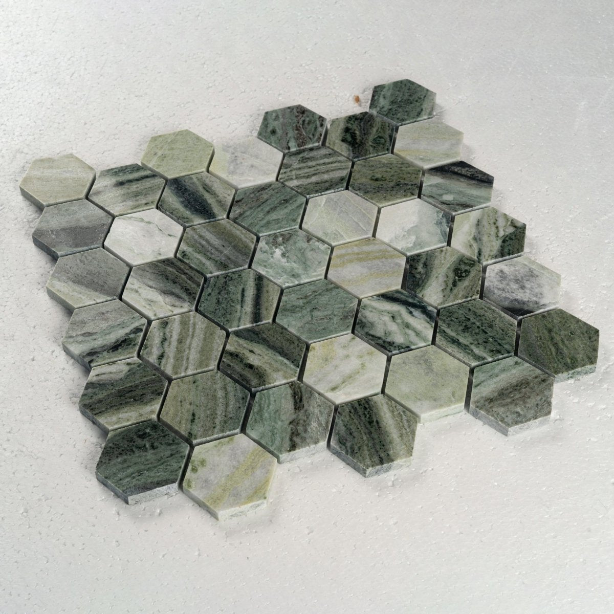 2 in. Hexagon Emerald Green Polished Marble Mosaic - BUILDMYPLACE