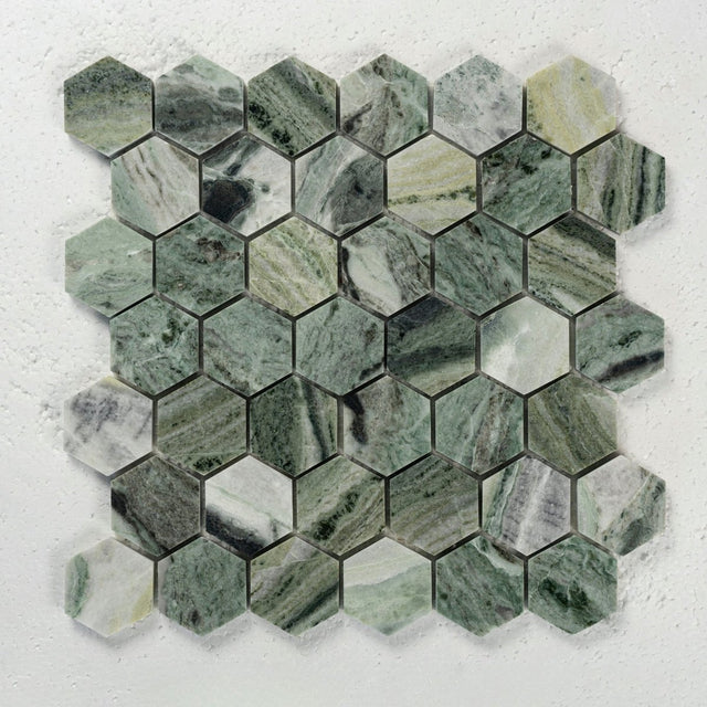 2 in. Hexagon Emerald Green Polished Marble Mosaic - BUILDMYPLACE