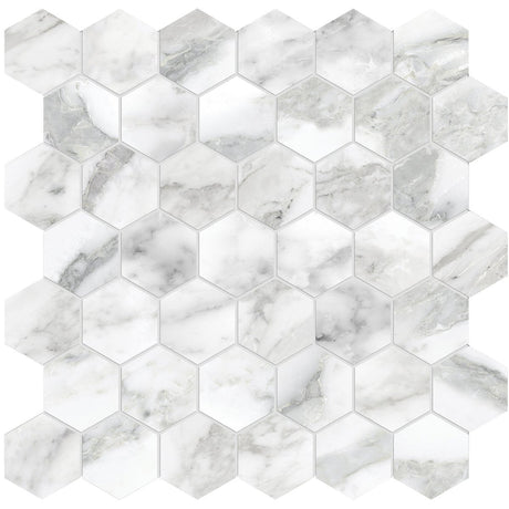 2 In Hexagon La Marca Arabescato Honed Glazed Porcelain Mosaic - BUILDMYPLACE