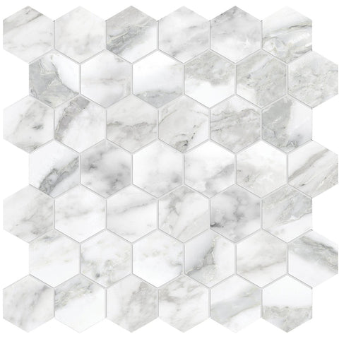 2 In Hexagon La Marca Arabescato Honed Glazed Porcelain Mosaic