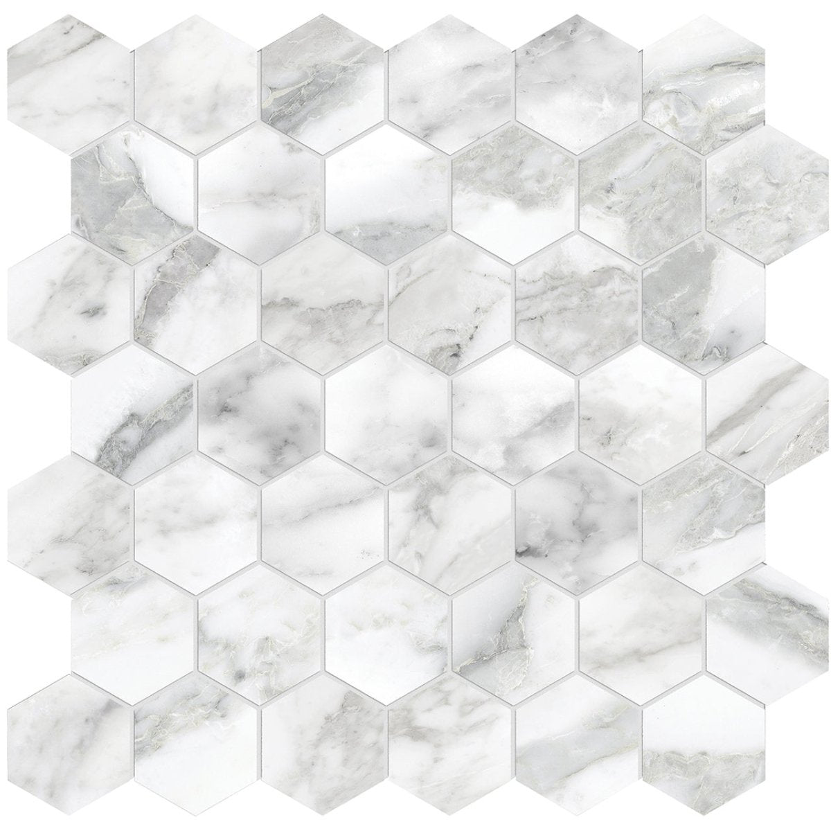 2 In Hexagon La Marca Arabescato Polished Glazed Porcelain Mosaic - BUILDMYPLACE