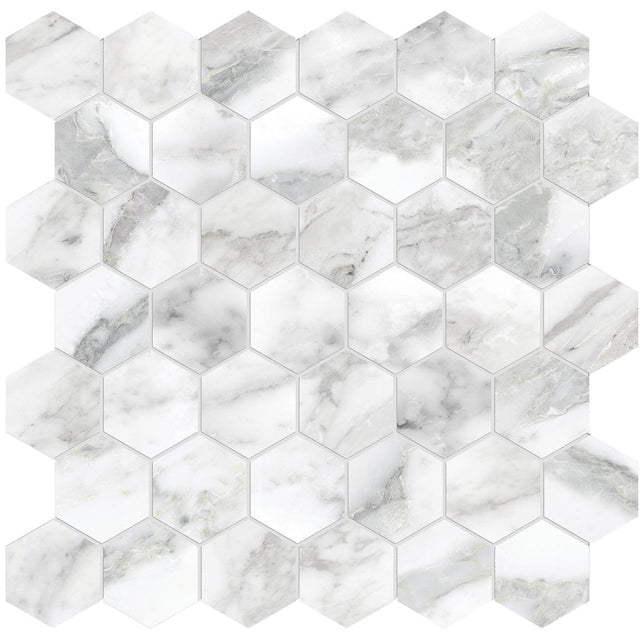 2 In Hexagon La Marca Arabescato Polished Glazed Porcelain Mosaic - BUILDMYPLACE