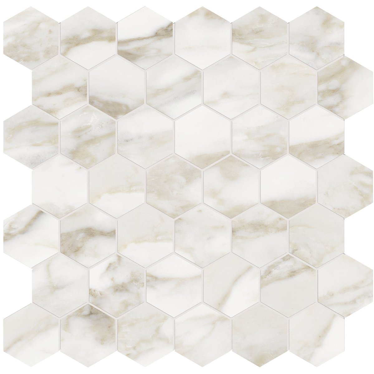 2 In Hexagon La Marca Calacatta Polished Glazed Porcelain Mosaic - BUILDMYPLACE