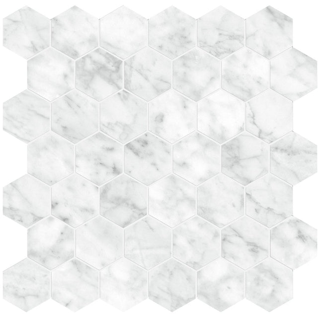 2 In Hexagon La Marca Carrara Polished Glazed Porcelain Mosaic - BUILDMYPLACE