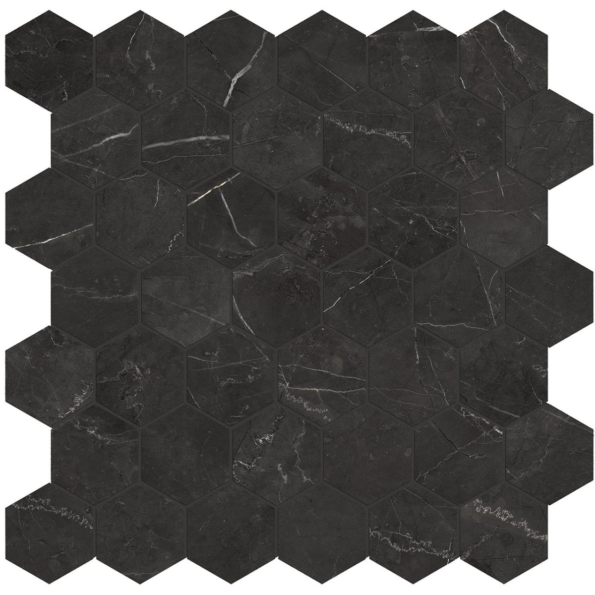 2 In Hexagon La Marca Nero Venato Honed Glazed Porcelain Mosaic - BUILDMYPLACE