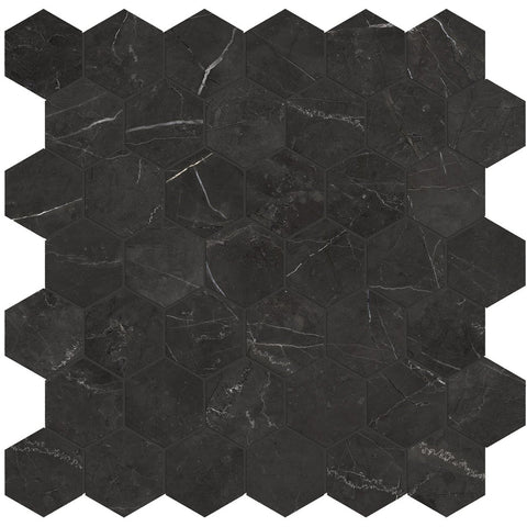 2 In Hexagon La Marca Nero Venato Honed Glazed Porcelain Mosaic